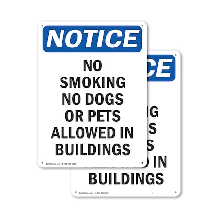 Signmission No Smoking No Dogs Or Pets Allowed OSHA Notice Sign, Plastic, 10in W x 14in L, 2PK OS-2PACK-NS-P-1014-V-14805